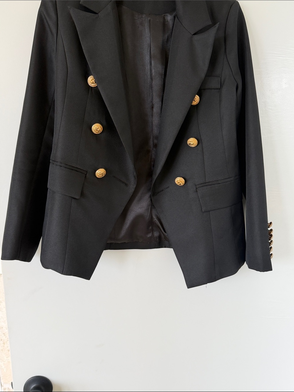 Black Double-Breasted Women's Blazer with Gold Buttons
